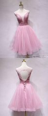 Spark Queen Pink Tulle Sequin Short Prom Dress, Pink Homecoming Dress