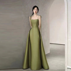 Simple A Line Straps Dark Green Satin Prom Dress