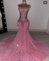 Pink Sparkly Prom Dresses, Luxury Birthday Party Dresses