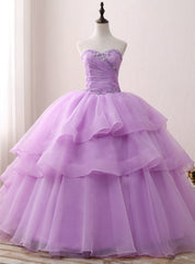 Purple Ball Gown Organza Sweetheart neck Sweet 15 Dresss With Crystal