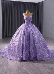 Purple Ball Gown Sequins Beading Prom Dresses