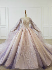 Purple Ball Gown Tulle Sequins Beading Wedding Dresses With Shawl