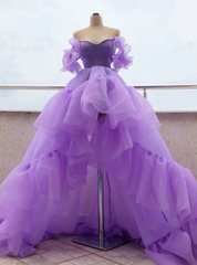 Purple  Organza Prom Dresses