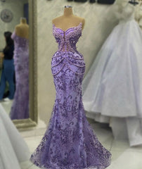 Purple Mermaid Evening Dresses Beaded Formal Prom Gown