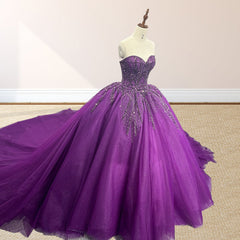 Purple Organza A Line Ball Gown Sweetheart Quinceanera Dresses