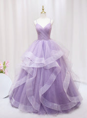 Purple Spaghetti Straps Prom Dresses