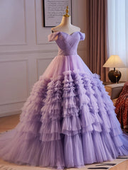 Purple Sweetheart Tulle Layers Sweet 16 Dress, Purple Tulle Long Prom Dress