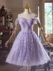 Purple Tulle Sequins Butterfly Off the Shoulder Homecoming Dresses