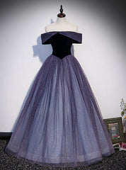 Purple Tulle Sequins Off the Shoulder Prom Dresses