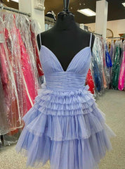 Purple Tulle Spaghetti Straps Homecoming Dresses