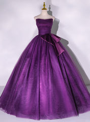 Purple Tulle Strapless Pleats Quinceanera Dresses