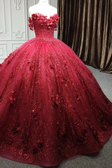 Quinceanera Dress Exquisite Red Pearls Sleeveless Quinceanera Dresses 3D Appliques Party Dresses