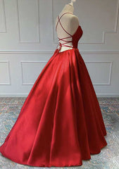 Red A-Line Sleeveless Square Neckline Satin Prom Dresses