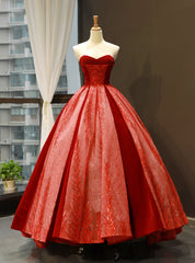 Red Ball Gown Sweetheart Lace Sequins Long Sweet 16 Prom Dresses