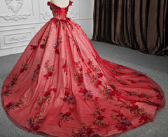 Red Flower  Off-the-Shoulder Quincea?era Dress