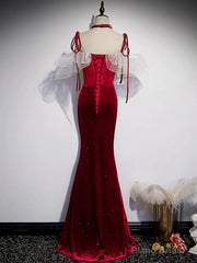 Red Off Shoulder Mermaid Long Straps Prom Dress, Red Evening Dress Party Dress