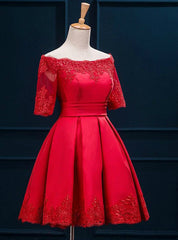 Red Off the Shoulder Satin Homecoming Dresses