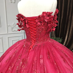 Red Quinceanera Dress Ball Gown Sequined Flowers