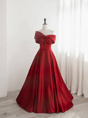 Red Satin One Shoulder Long Party Dresses with Bow Red Off Shoulder Prom Dresses prom Dresses shops