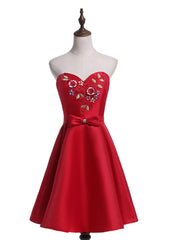 Red Satin Sweetheart Homecoming Dresses