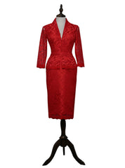 Red Sheath V-neck 3/4 Sleeves Mother Of The Bride Dresses