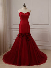 Red Sweetheart Sleeveless Tulle and Satin Bride Wedding Dresses