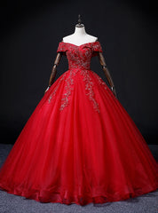 Red Tulle Off the Shoulder Beading Quinceanera Dresses