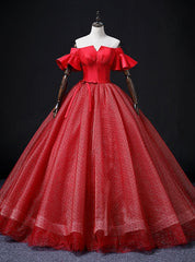 Red Tulle Satin Off the Shoulder Quinceanera Dresses