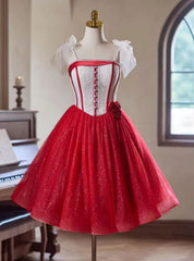 Red Tulle Sequins Straps Homecoming Dresses