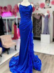 Royal Blue Mermaid Satin Spaghetti Straps Prom Dresses