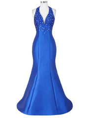 Royal Blue Prom Dresses Formal Celebrity Dresses Red Carpet Dresses New Arrival Halter Satin