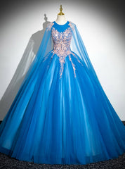 Royal Blue Tulle Backless Appliques Quinceanera Dresses