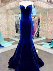 Royal Blue Velvet Strapless Prom Dresses With Bow