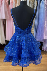 Royal Blue Appliques Short Ruffles Princess Dresses