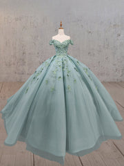 Sage Green Ball-Gown Off-the-Shoulder Quinceanera Dresses