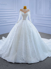 Sequins Long Sleeve Crystal Beading Appliques Wedding Dresses