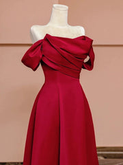 Sexy A Line Off The Shoulder Red Satin Floor Length Evening Dresses Prom Dresses