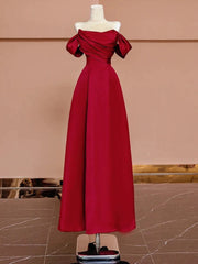 Sexy A Line Off The Shoulder Red Satin Floor Length Evening Dresses Prom Dresses