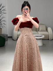 Sexy A Line Off The Shoulder Sequin Floor Length Evening Dresses Prom Dresses