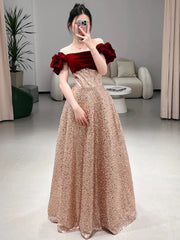 Sexy A Line Off The Shoulder Sequin Floor Length Evening Dresses Prom Dresses