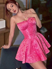 Sexy A line Strapless Short Pink Homecoming Dresses