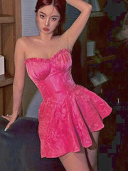 Sexy A line Strapless Short Pink Homecoming Dresses