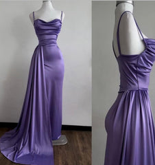 Sexy Mermaid Spaghetti Straps Floor Length Satin Grape Evening Dresses Prom Dresses