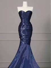 Sexy Mermaid Sweetheart Navy Blue Floor Length Evening Dress Prom Dresses