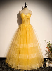 Sexy Yellow Tulle Strapless Prom Dress