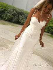 Sheath/Column Sweetheart Sweep Train Lace Wedding Dresses