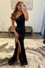 Sheath One Shoulder Lace Prom Dress