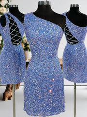 Sheath One-Shoulder Sequin Short/Mini Velvet Sequins Dresses