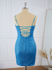 Sheath Spaghetti Straps Sequin Short/Mini Dress