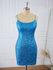 Sheath Spaghetti Straps Sequin Short/Mini Dress